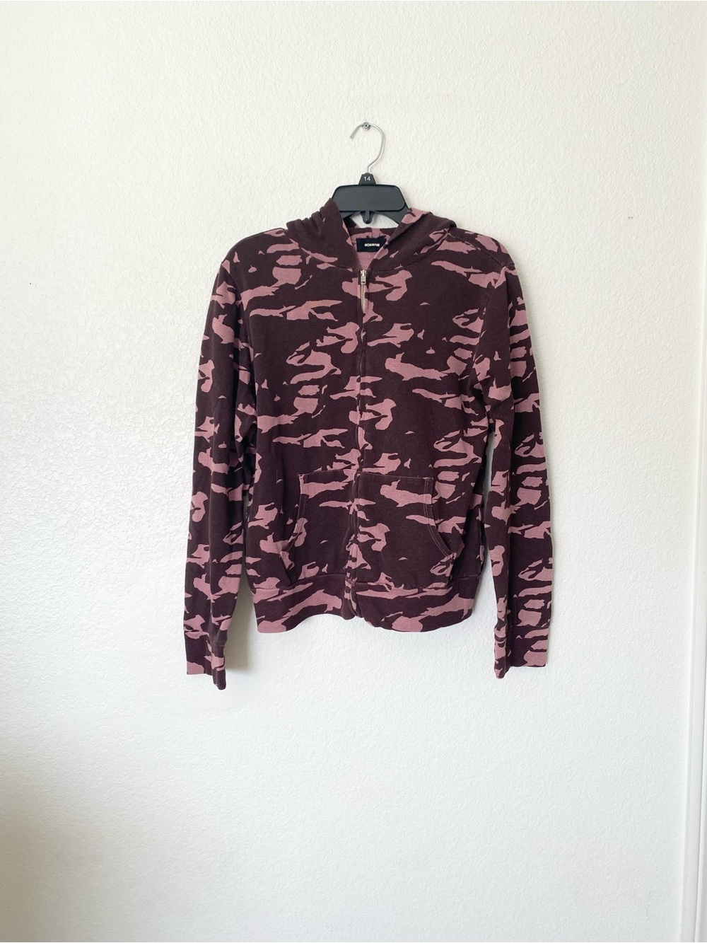 Monrow Burgundy Camo Zip Up Hoodie